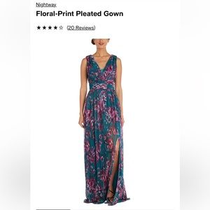 Nightway Floral Print Pleated Gown